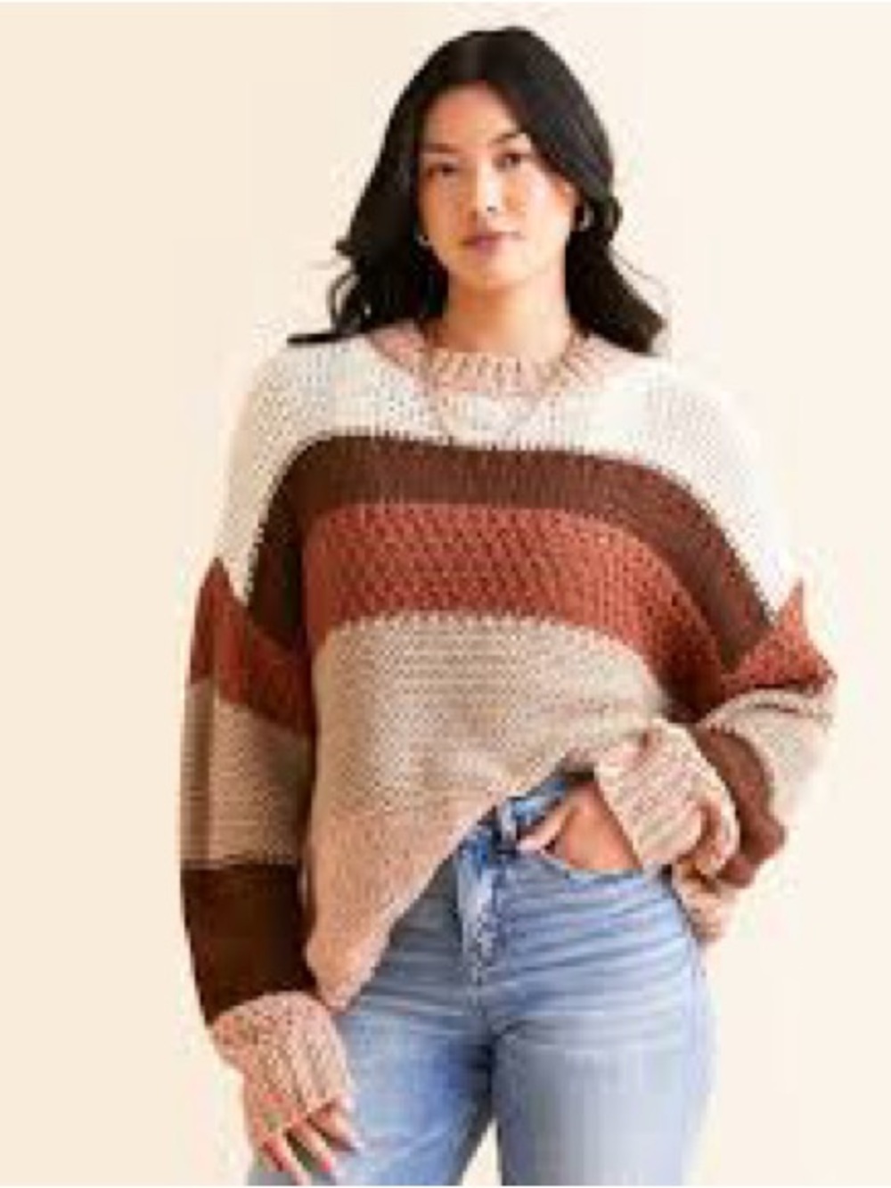 Daytrip Striped Scoop Sweater in Cream, Rust & Brown